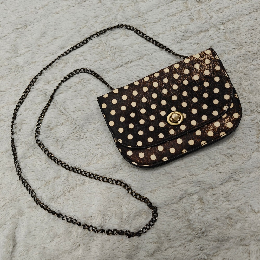 Anthropologie Leanna Calf Hair Crossbody Bag Polkadot Chain Strap Western
